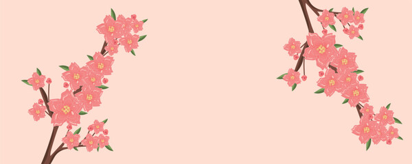 Tree branches with flowers on pink background