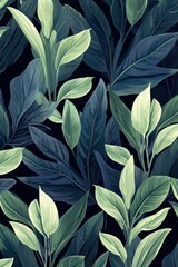 Green leaves and stems on a Navy Blue background