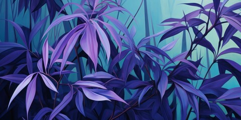 Green leaves and stems on a Purple background