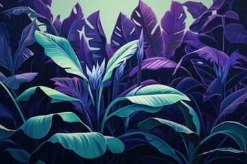 Green leaves and stems on a Purple background