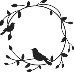 Floral Circle Wreath Silhouette With Birds