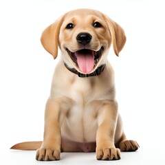 a happy labrador retriever puppy, studio light , isolated on white background