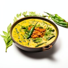 a gulai paku or pakis or curry fern is fern shoots and leafs cooked with curry spices in coconut milk, studio light , isolated on white background - obrazy, fototapety, plakaty