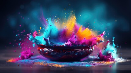 Holi celebration: a riot of colors and joyous revelry, embracing cultural vibrancy and traditions in a festive spectacle of music, dance, and jubilation, capturing the spirit of springtime merriment. - obrazy, fototapety, plakaty