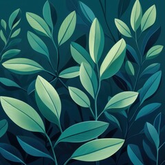 Green leaves and stems on a Turquoise background