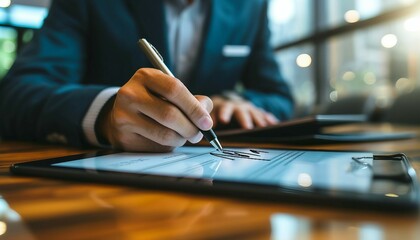 Fototapeta na wymiar Electronic Legal Document Signatures, the efficiency of electronic signatures in legal document management with an image portraying the signing process on tablets or smartphones, AI 