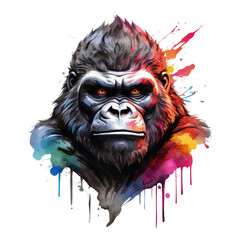Watercolor Colorful Gorilla,animal, wildlife, colorful , vibrant, home decor, wall art, art print, digital art,Illustration Isolated on Transparent Background