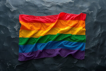 LGBTQ+ Rainbow Flag, Flag on a Background of Sea Waves to Commemorate Gay Pride