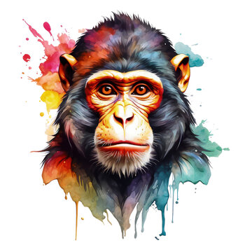 Watercolor Colorful Monkey,animal, wildlife, colorful , vibrant, home decor, wall art, art print, digital art,Illustration Isolated on Transparent Background