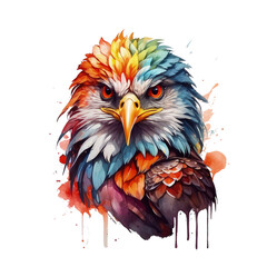 Fototapeta premium Watercolor eagle,animal, wildlife, colorful , vibrant, home decor, wall art, art print, digital art,Illustration Isolated on Transparent Background