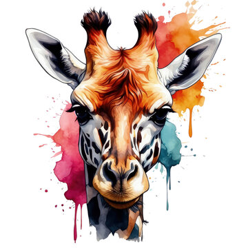 Watercolor Giraffe,animal, wildlife, colorful , vibrant, home decor, wall art, art print, digital art,Illustration Isolated on Transparent Background