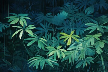 Fototapeta na wymiar Green leaves and stems on an Indigo background
