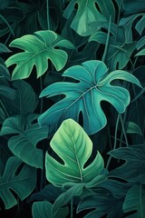 Green leaves and stems on an Indigo background