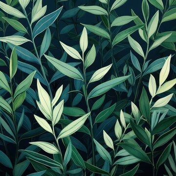Green leaves and stems on an Olive background © Celina