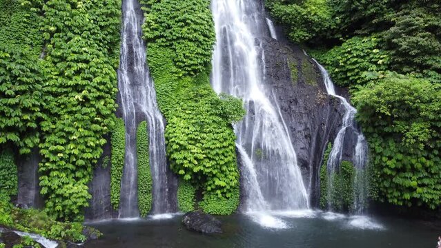 Aerial Banyumala Twin Waterfalls in Bali Indonesia