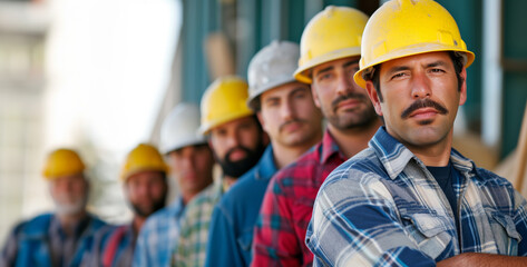 a line of confident workers