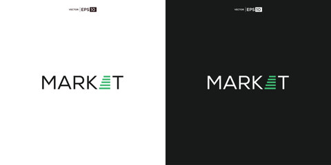 Obraz premium letter MARKET wordmark logo typography. The upward graph showing market growth