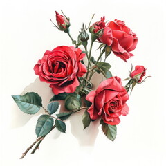 bouquet of red roses on white background 
