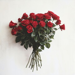 bouquet of red roses on white background 

