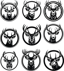 deer silhouette, logo, set vector illustration