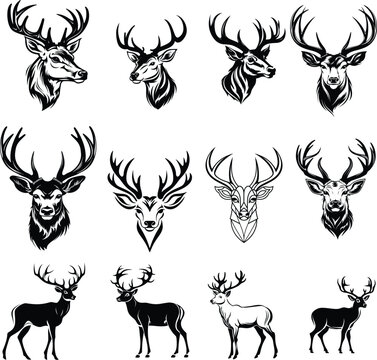 deer silhouette, logo, set vector illustration