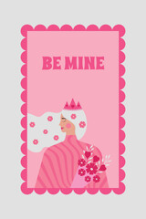 Be mine - postcard, poster. Valentine's Day. Vector illustration in flat style.