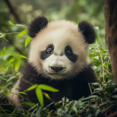 Adorable Baby Panda Sitting Amongst Green Bamboo
