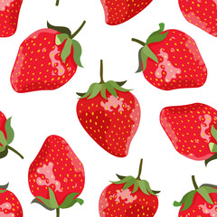 Strawberry berries isolated on a white background. Seamless vector pattern.