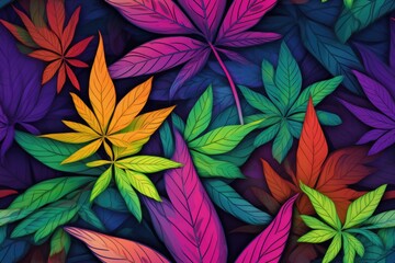 Vibrant hemp leaf composition background - a lively and expressive cannabis arrangement