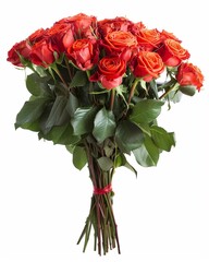 Bouquet made of fresh red rose isolated on white background, for gift, Valentine's Day, celebration, birthday.
