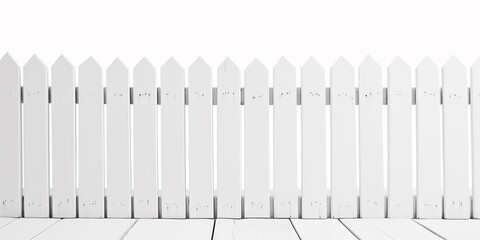 White wooden fence isolated on white background with copy space