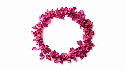 Naklejka premium wreath of spring pink flowers petals isolated on white, pink petals ring circle frame.