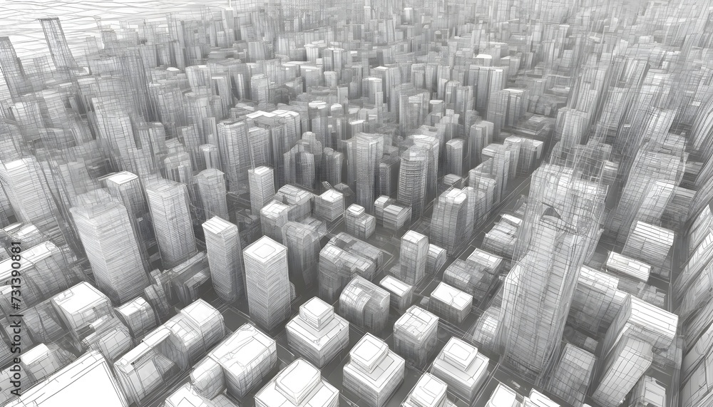 Poster abstract wireframe city background. perspective 3d render of building wireframe. vector.