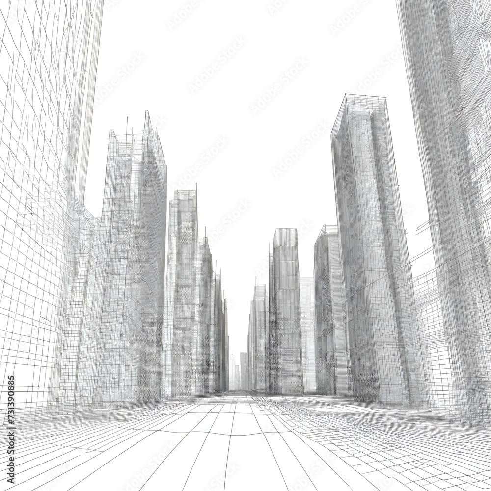 Aufkleber abstract wireframe city background. perspective 3d render of building wireframe. vector.