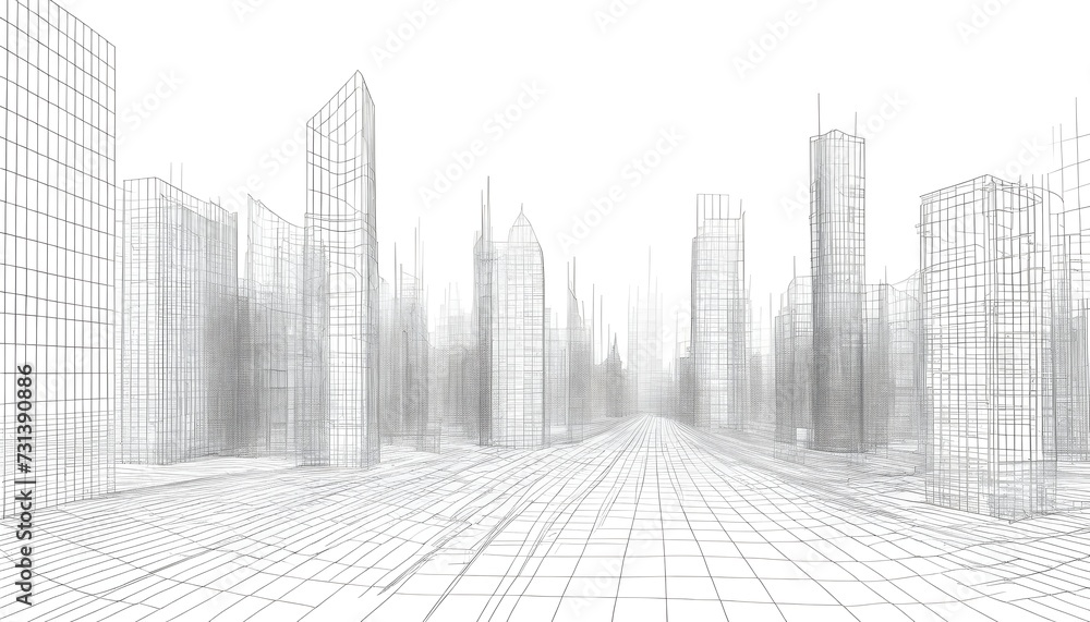 Poster abstract wireframe city background. perspective 3d render of building wireframe. vector.