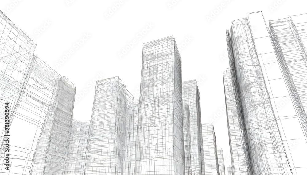 Poster abstract wireframe city background. perspective 3d render of building wireframe. vector.