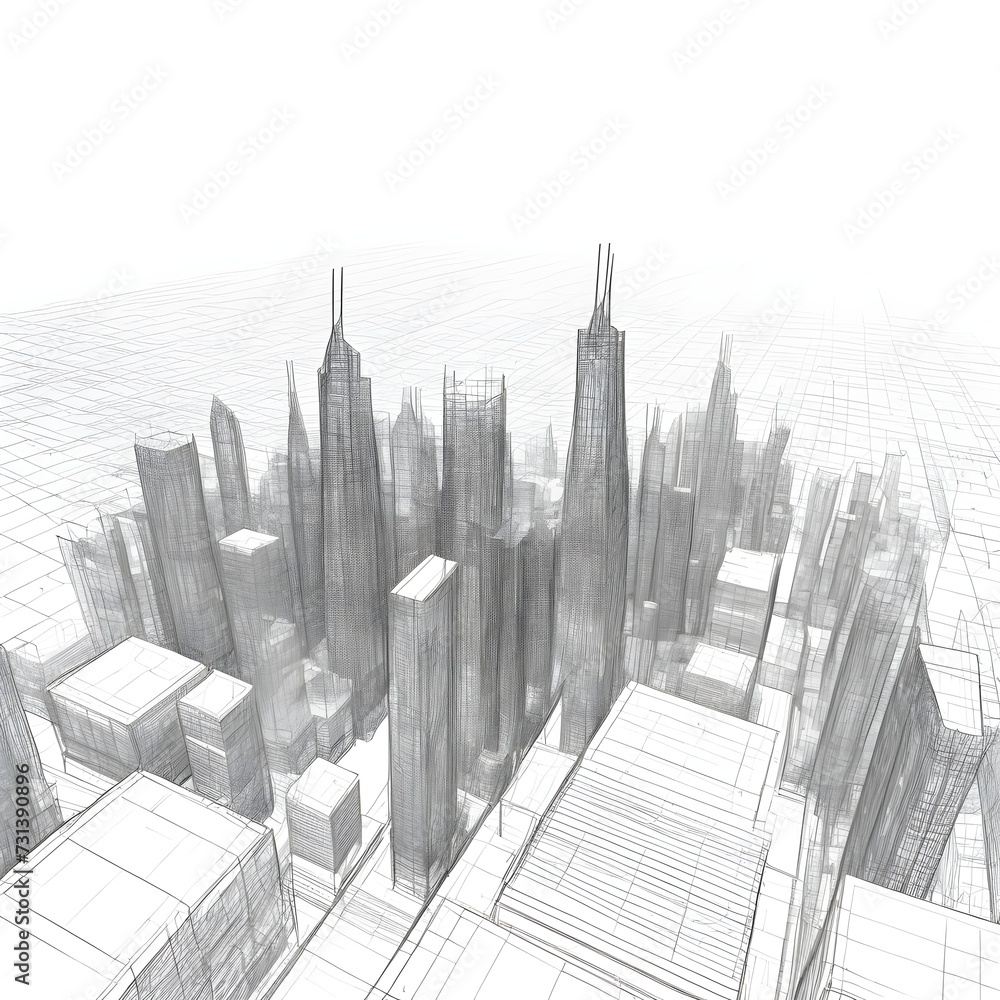 Poster abstract wireframe city background. perspective 3d render of building wireframe. vector.
