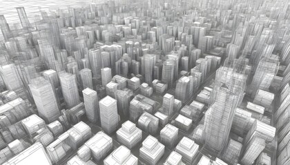 Obraz premium Abstract wireframe city background. Perspective 3D render of building wireframe. Vector.