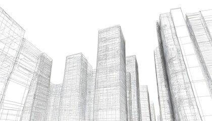 Fototapeta premium Abstract wireframe city background. Perspective 3D render of building wireframe. Vector.