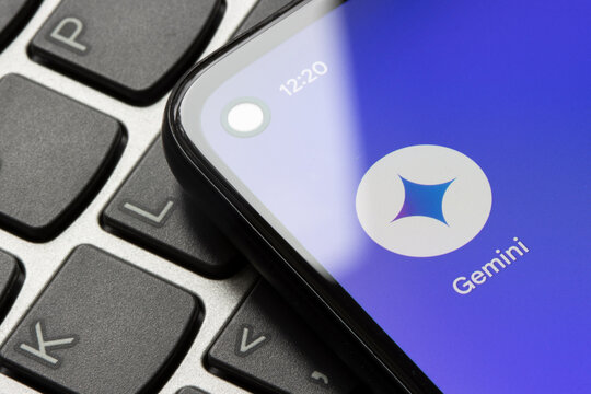 Portland, OR, USA - Feb 8, 2024: Gemini app icon is seen on a Google Pixel smartphone. Google renames its Bard chatbot to Gemini and releases a dedicated Gemini app for Android on Thursday.