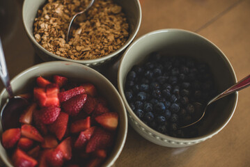 Healthy fitness breakfast concept, selective focus