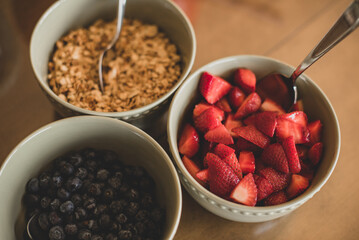 Healthy fitness breakfast concept, selective focus