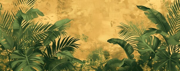 Golden Jungle Impressions Textured Artistic Wallpaper with Gilded Foliage Motifs for Crafts, Paintings, and Home Decor