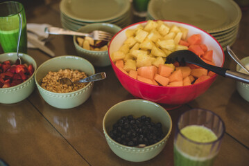 Healthy fitness breakfast concept, selective focus