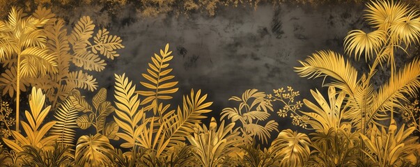 Tropical Jungle Elegance Gold Leaf Textured Forest Wallpaper Art for Creative Crafting and Luxurious Decor