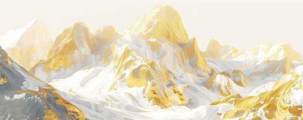 Golden Peaks Majesty Cozy Aesthetic and Monumental Beauty Artwork - Gold and White Mountain Illustration Wallpaper