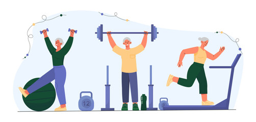 Old people in gym vector concept