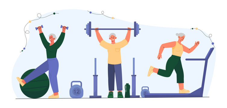 Old people in gym vector concept