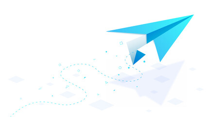 Paper plane blue vector isometric concept