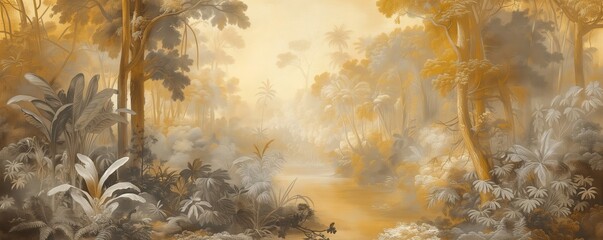 Golden Serenity Lush Jungle Elegance in a Classic Dutch Painting Style